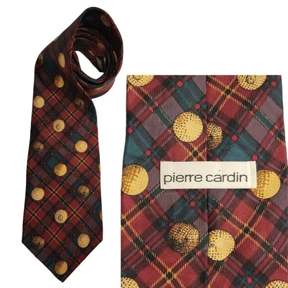 Pierre Cardin 100% Silk Golf Ball Mens Necktie Tie Red Green Christmas Designer - Picture 1 of 7